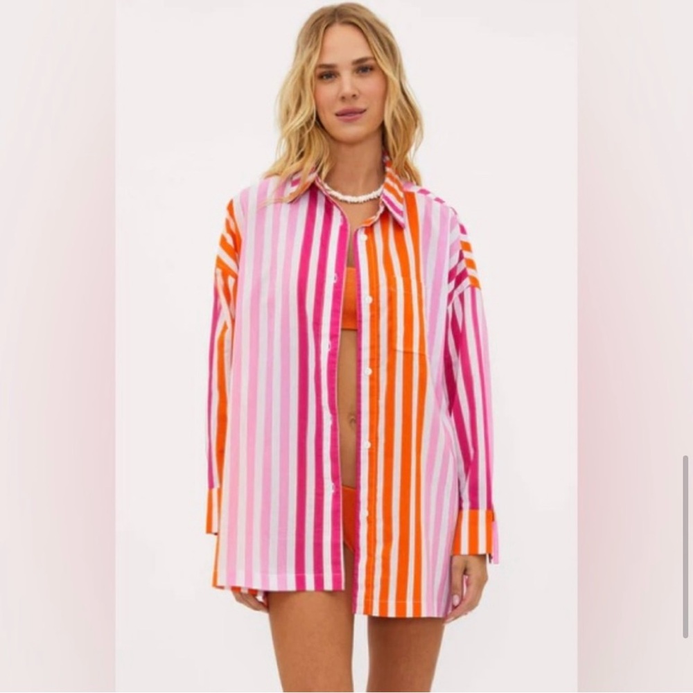 Beach Riot Revolve Alexa Top Beach Cover Up Pink Sunset Stripes Size Large